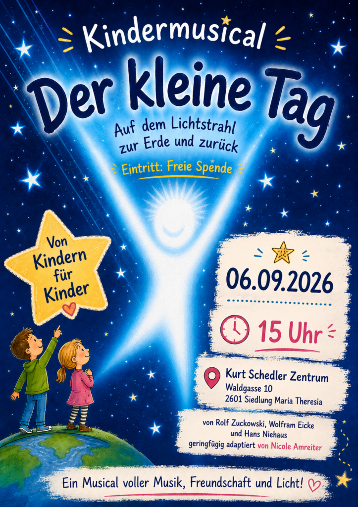 Kindermusical Der kleine Tag am 06.09.2026 um 15 Uhr im Kurt Shedler Zentrum Maria Theresia